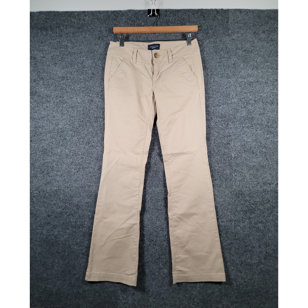 Y2K American Eagle Low Rise Pants Womens Size 0 Short Khaki Stretch Cotton Chino